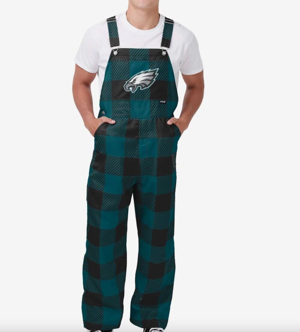 FOCO Philadelphia Eagles Men’s Plaid Bib Overalls Teal Black NFL Football SZ S